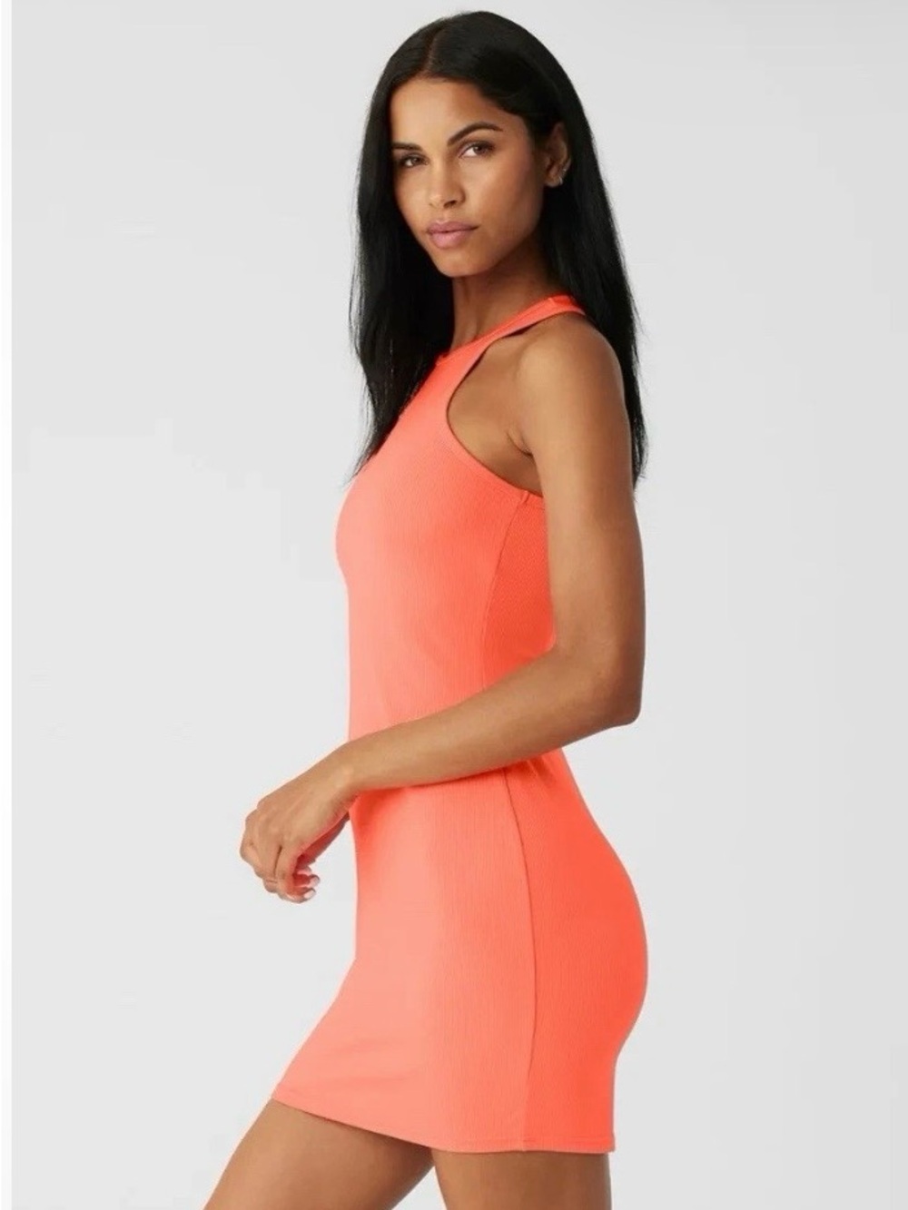 Alo Airlift Ribbed Magnetic Dress - small candy orange NEW Women